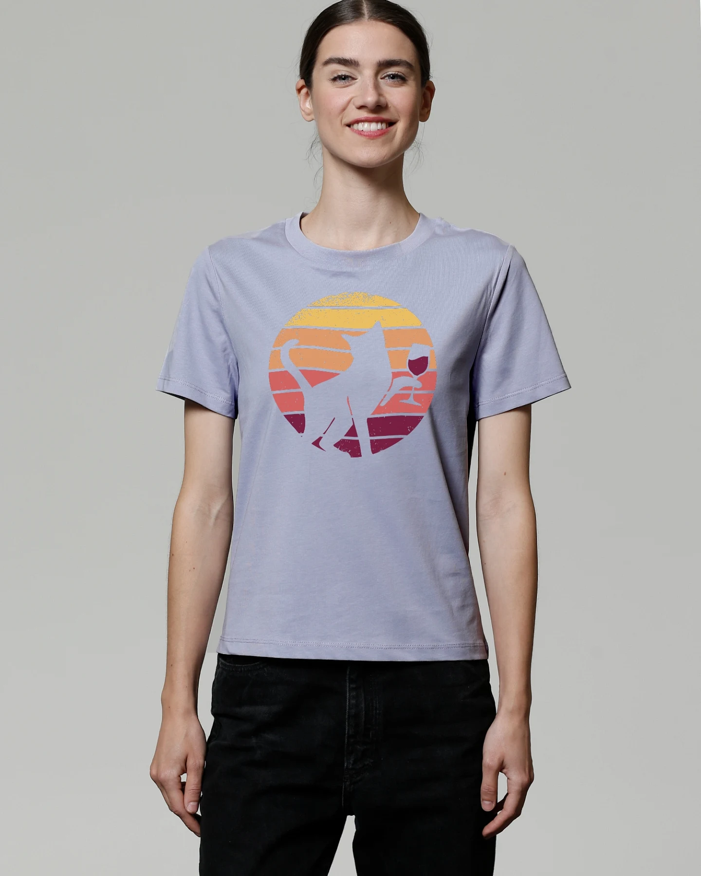 Watapparel Shirt Sunset Katze & Rotwein – Ansicht 2