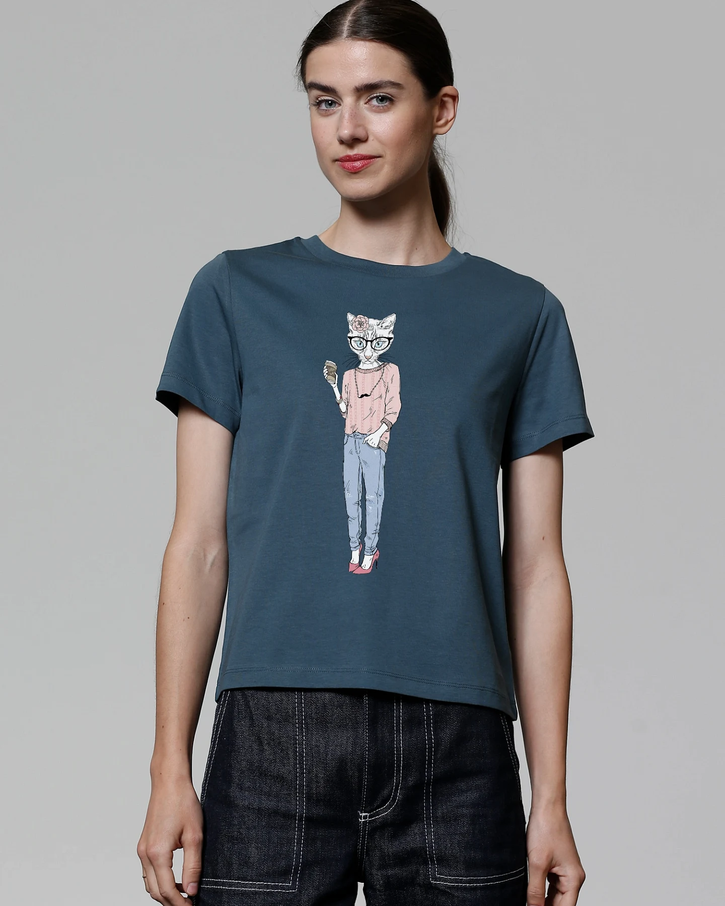Watapparel T-Shirt Hipster Cat with Moustache – Ansicht 2