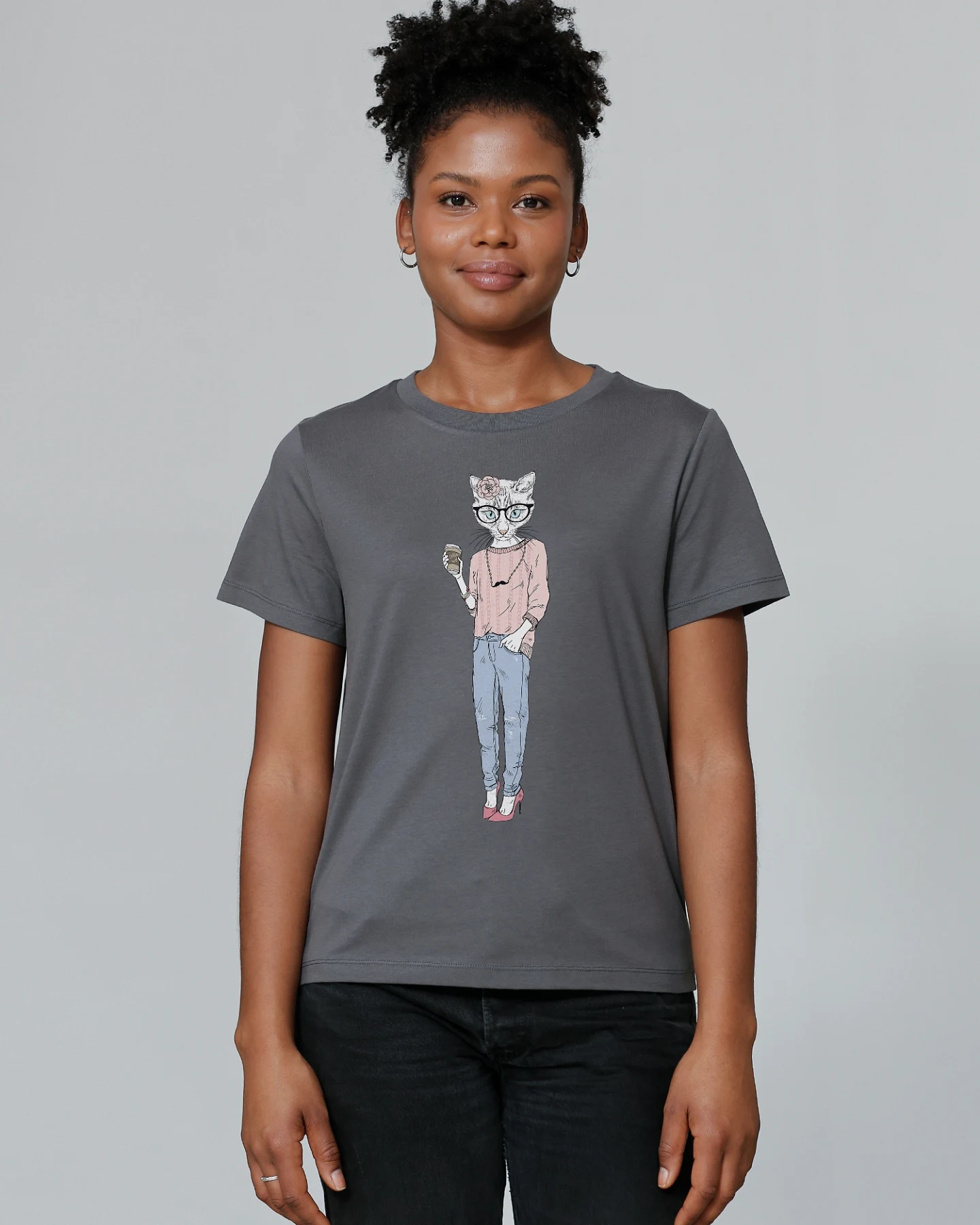 Watapparel T-Shirt Hipster Cat with Moustache – Ansicht 2