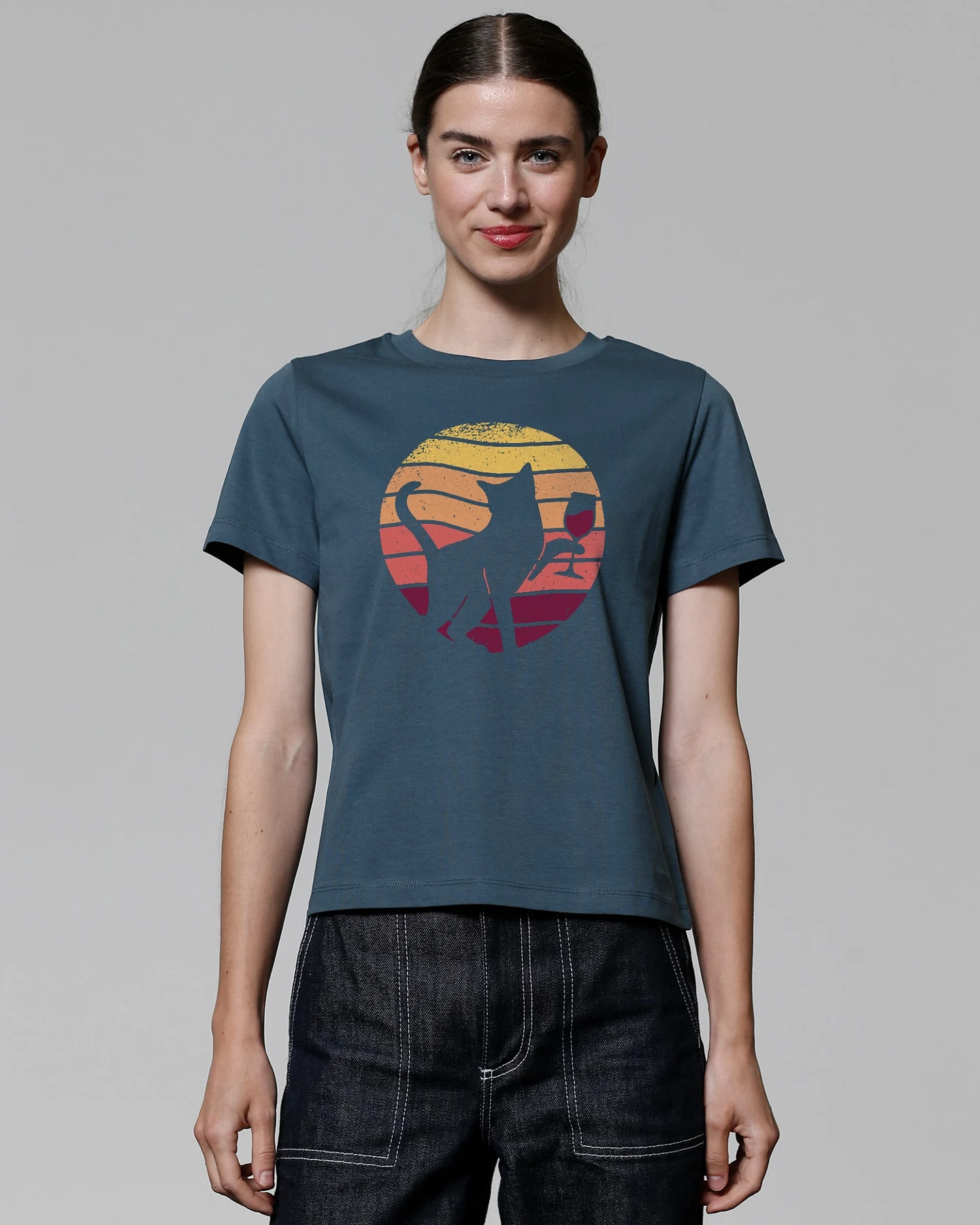 Watapparel Shirt Sunset Katze & Rotwein – Ansicht 2