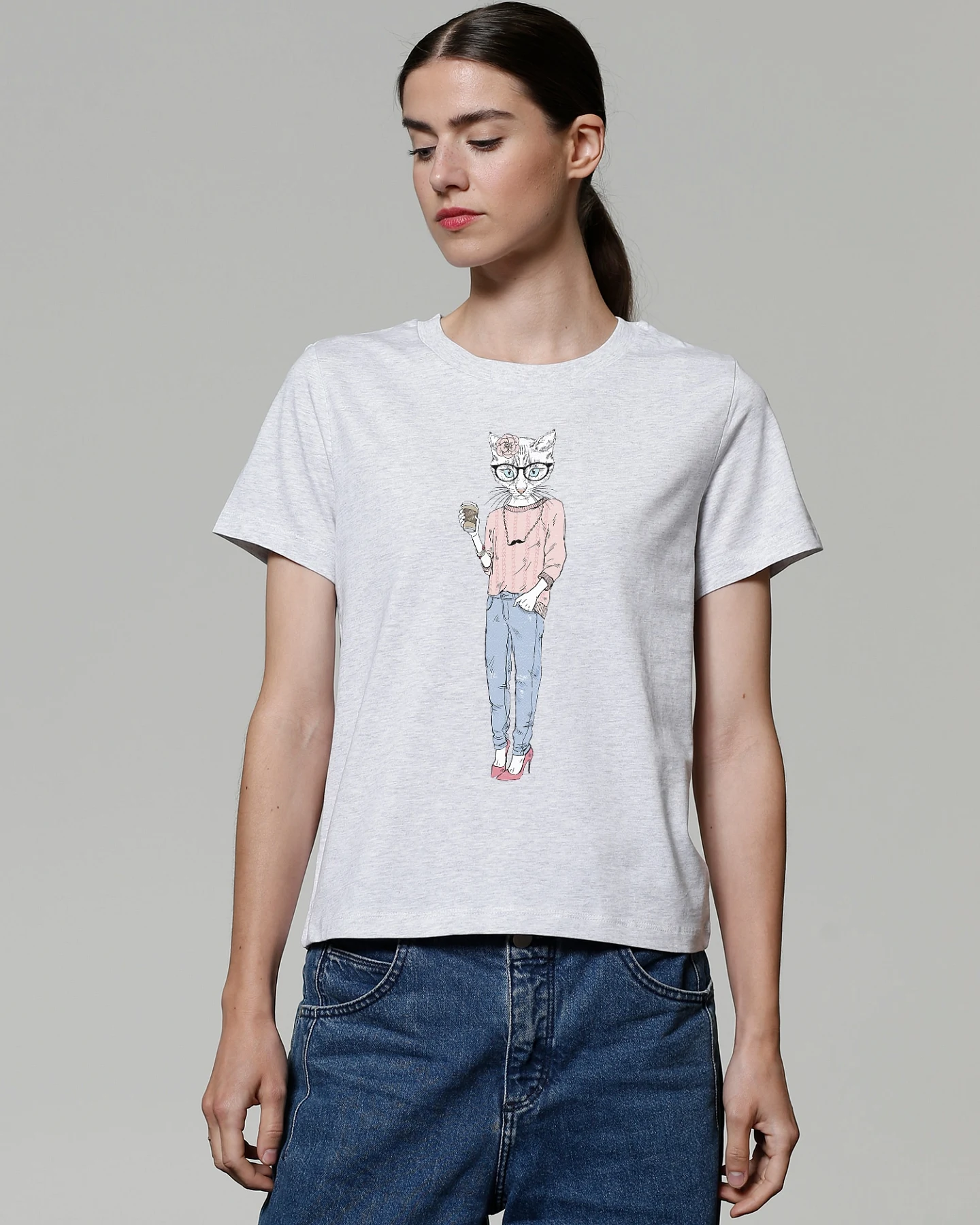 Watapparel T-Shirt Hipster Cat with Moustache – Ansicht 2