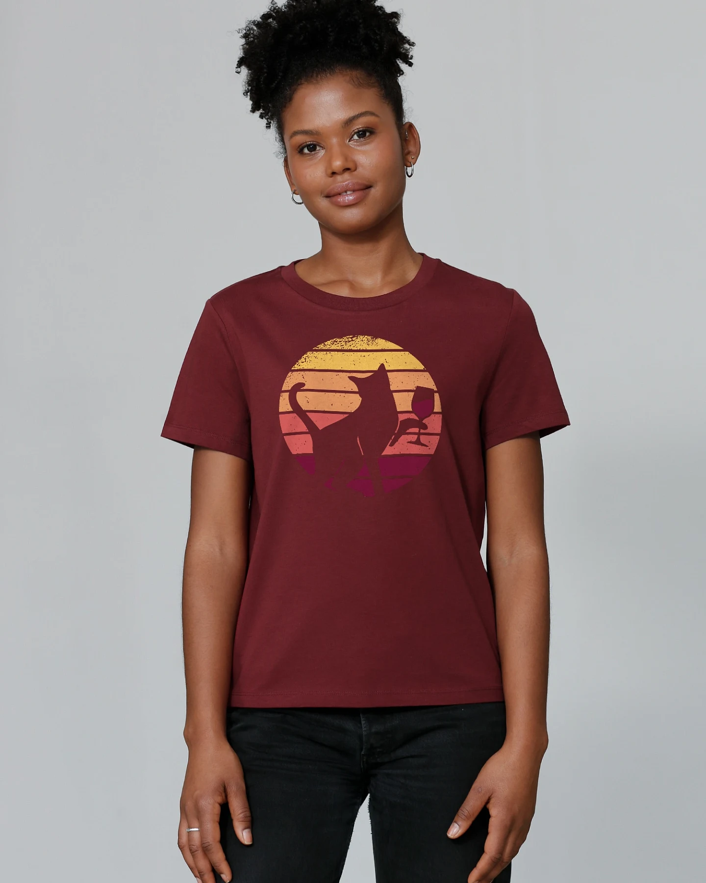 Watapparel Shirt Sunset Katze & Rotwein – Ansicht 2
