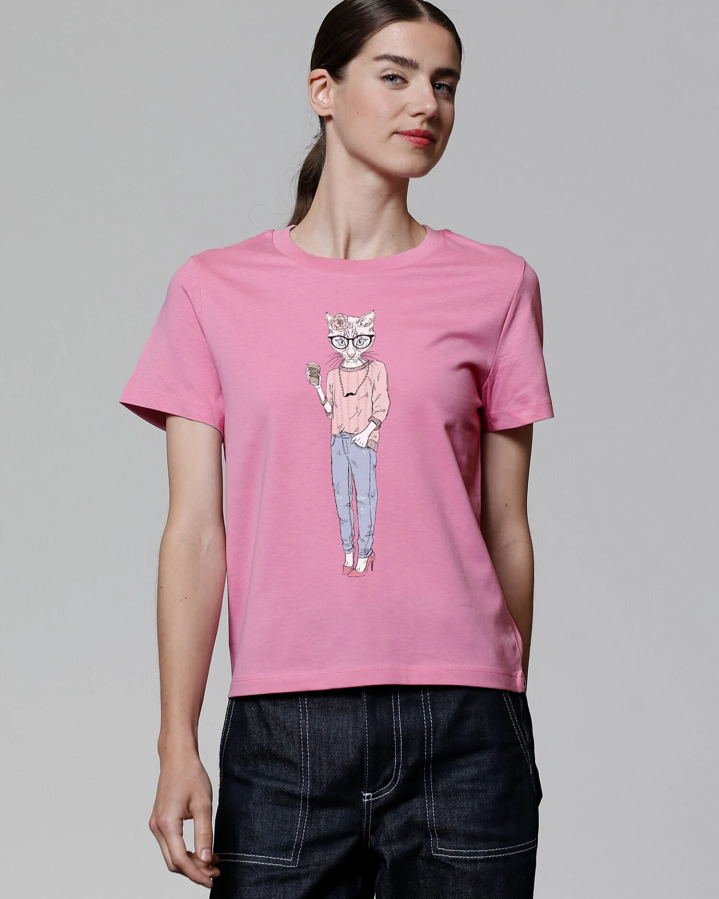Watapparel T-Shirt Hipster Cat with Moustache – Ansicht 2