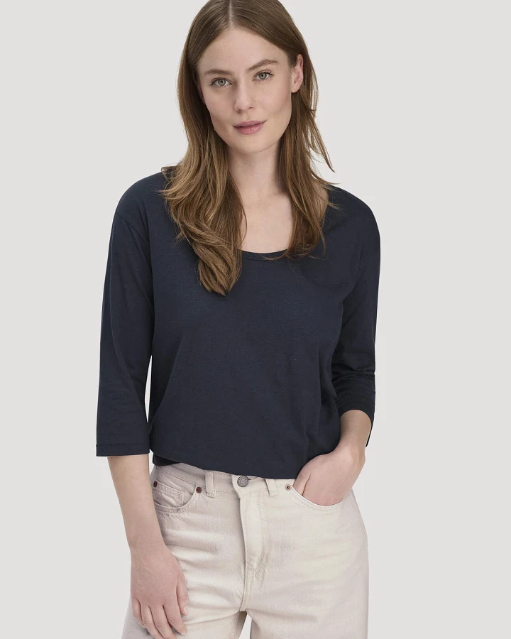 hessnatur Damen Light Slub Longsleeve Relaxed aus Bio-Baumwolle - blau - Größe 34