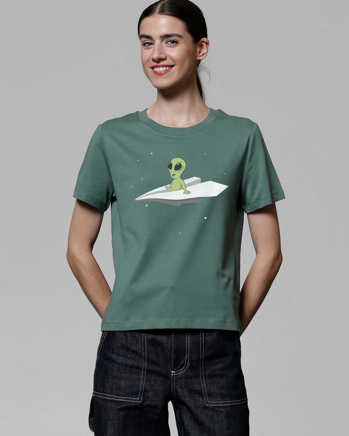 Watapparel T-Shirt Alien on a paper plane – Ansicht 2
