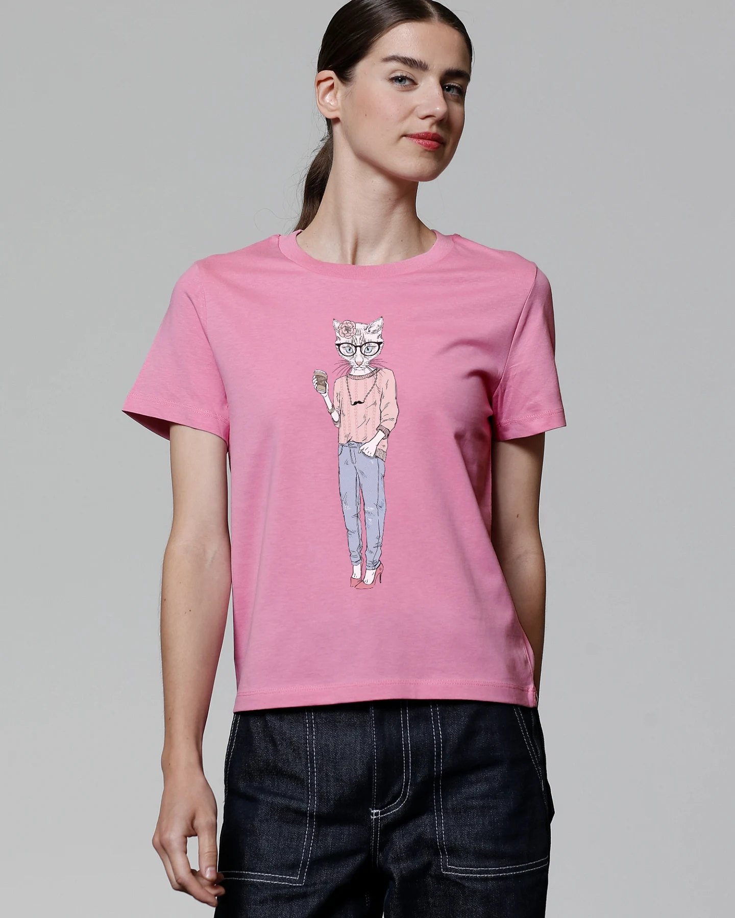 Watapparel T-Shirt Hipster Cat with Moustache – Ansicht 2