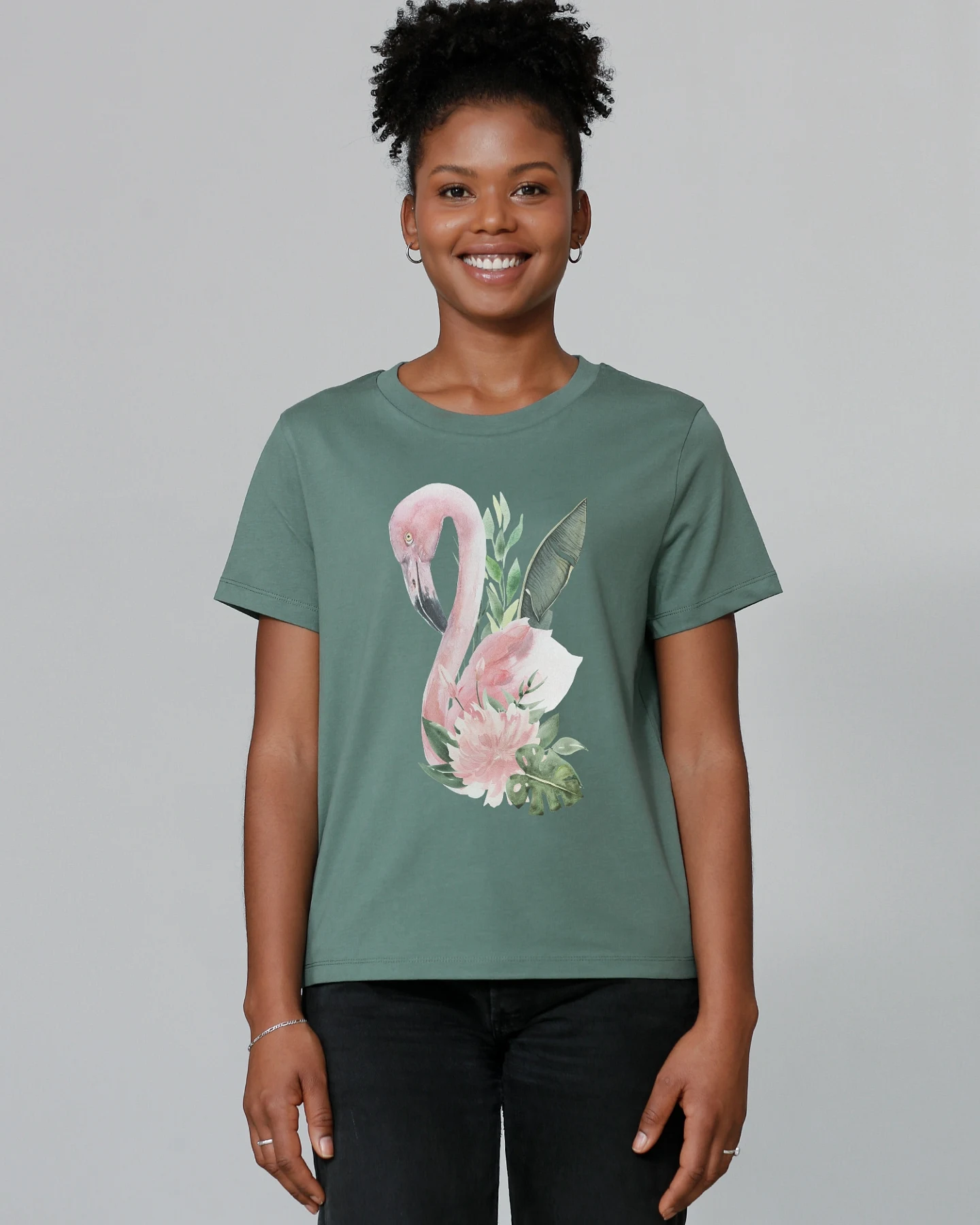 Watapparel T-Shirt Flamingo mit Blumen – Ansicht 2
