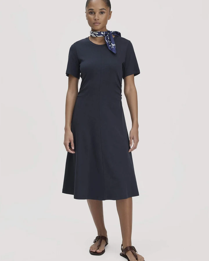 hessnatur Damen Jersey Kleid Kniebedeckend Slim aus Bio-Baumwolle - blau - Größe 48