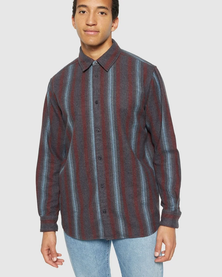 Hemd Loose Striped Flannel Blau