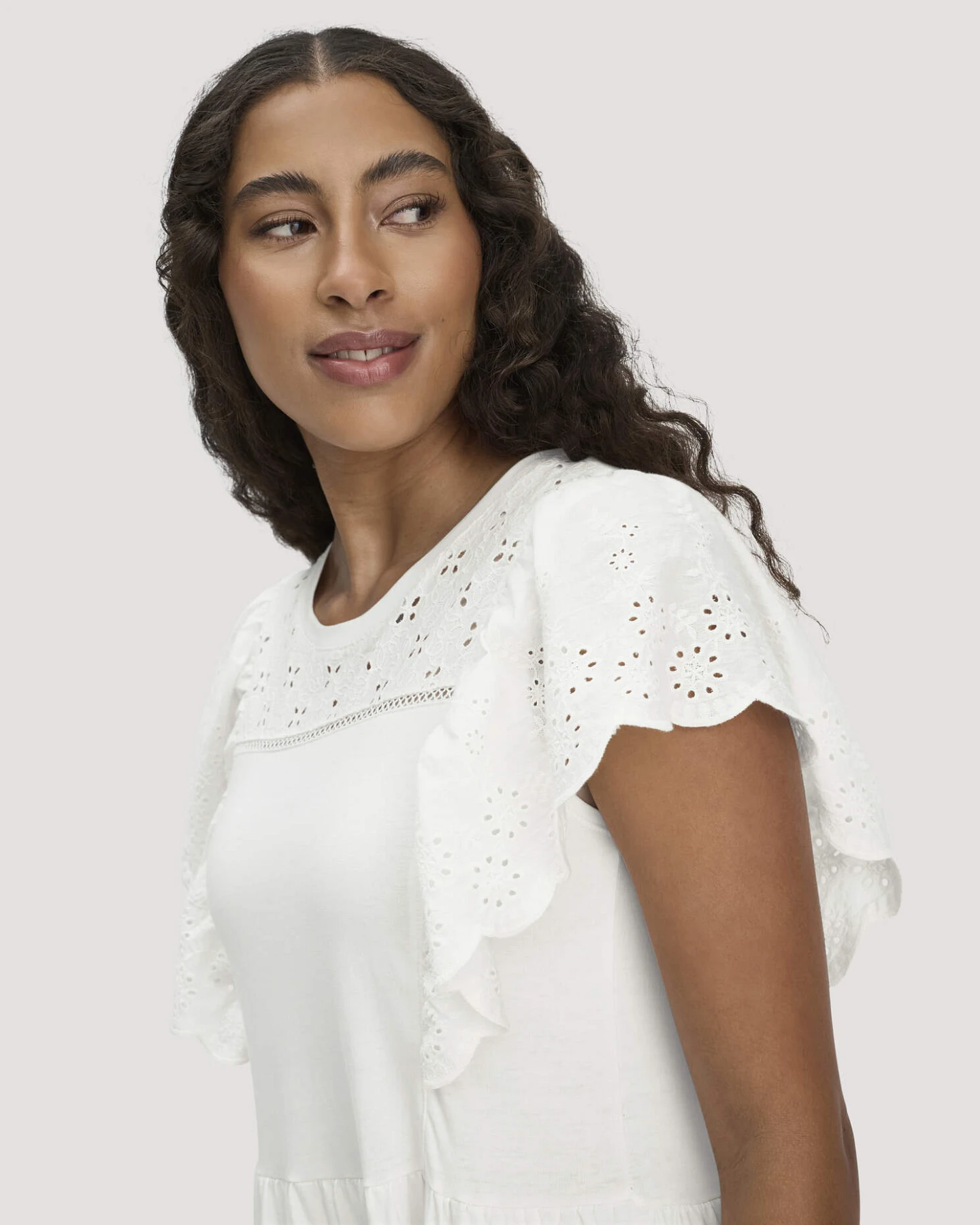hessnatur Damen Boho Jersey Kleid Midi Relaxed aus Bio-Baumwolle - weiß - Größe 34 – Ansicht 3