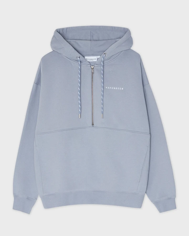 Hafendieb Damen vegan Hoodie Reißverschluss Logo Stick Hellblau