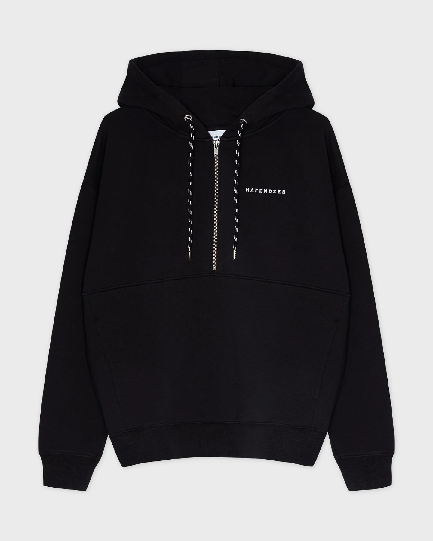 Hafendieb Damen vegan Hoodie Reißverschluss Logo Stick Schwarz – Ansicht 2