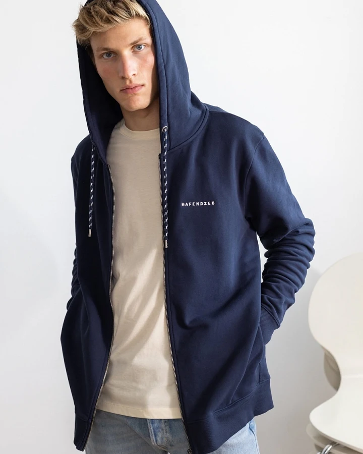 Hafendieb Herren vegan Reißverschluss Hoodie Logo Stick Navy