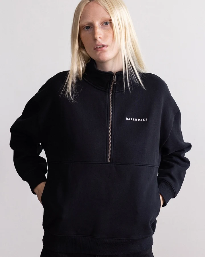 Hafendieb Damen vegan Pullover Troyer Logo Stick Schwarz