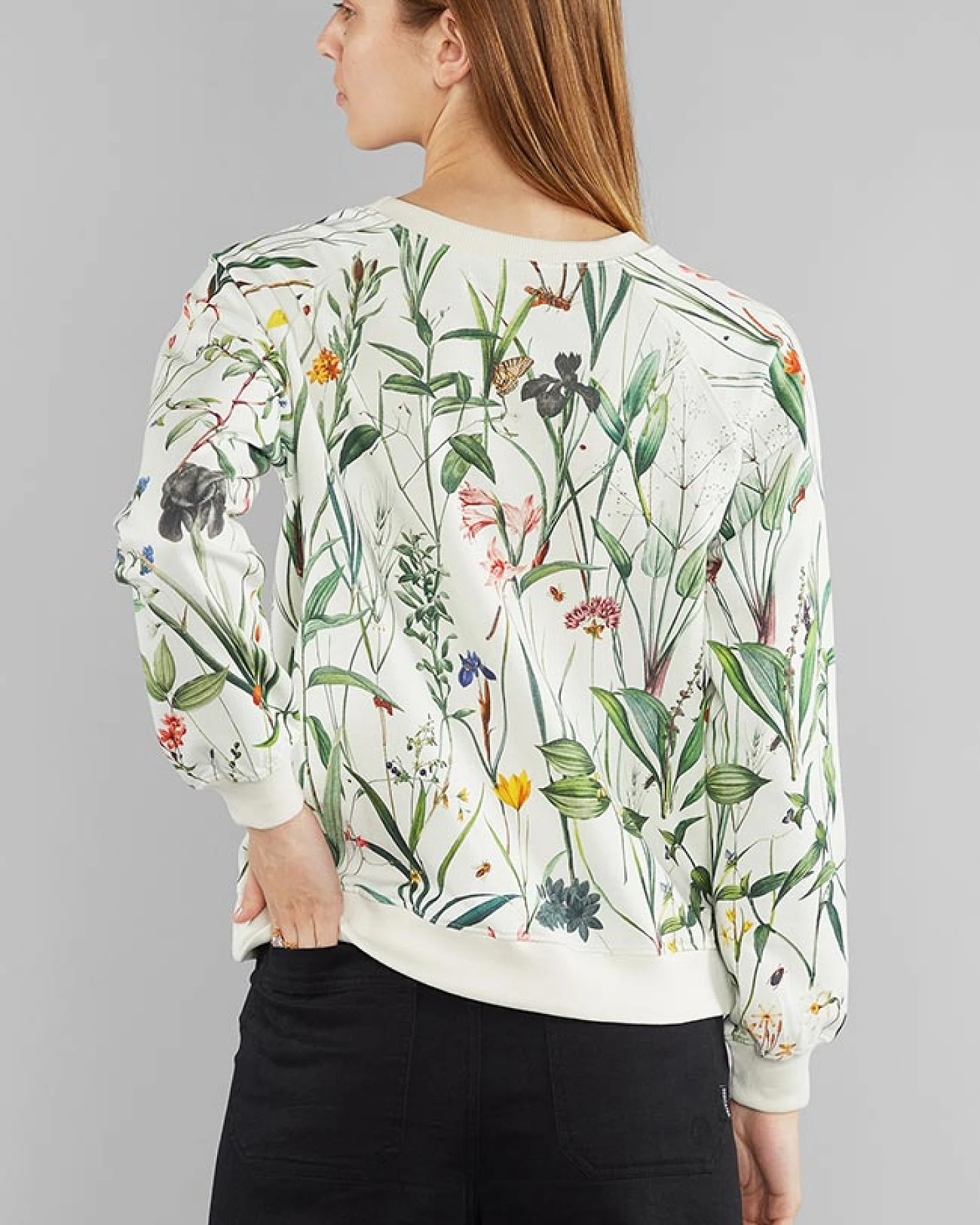 DEDICATED Damen vegan Ystad Sweatshirt Blumen Weiß – Ansicht 2