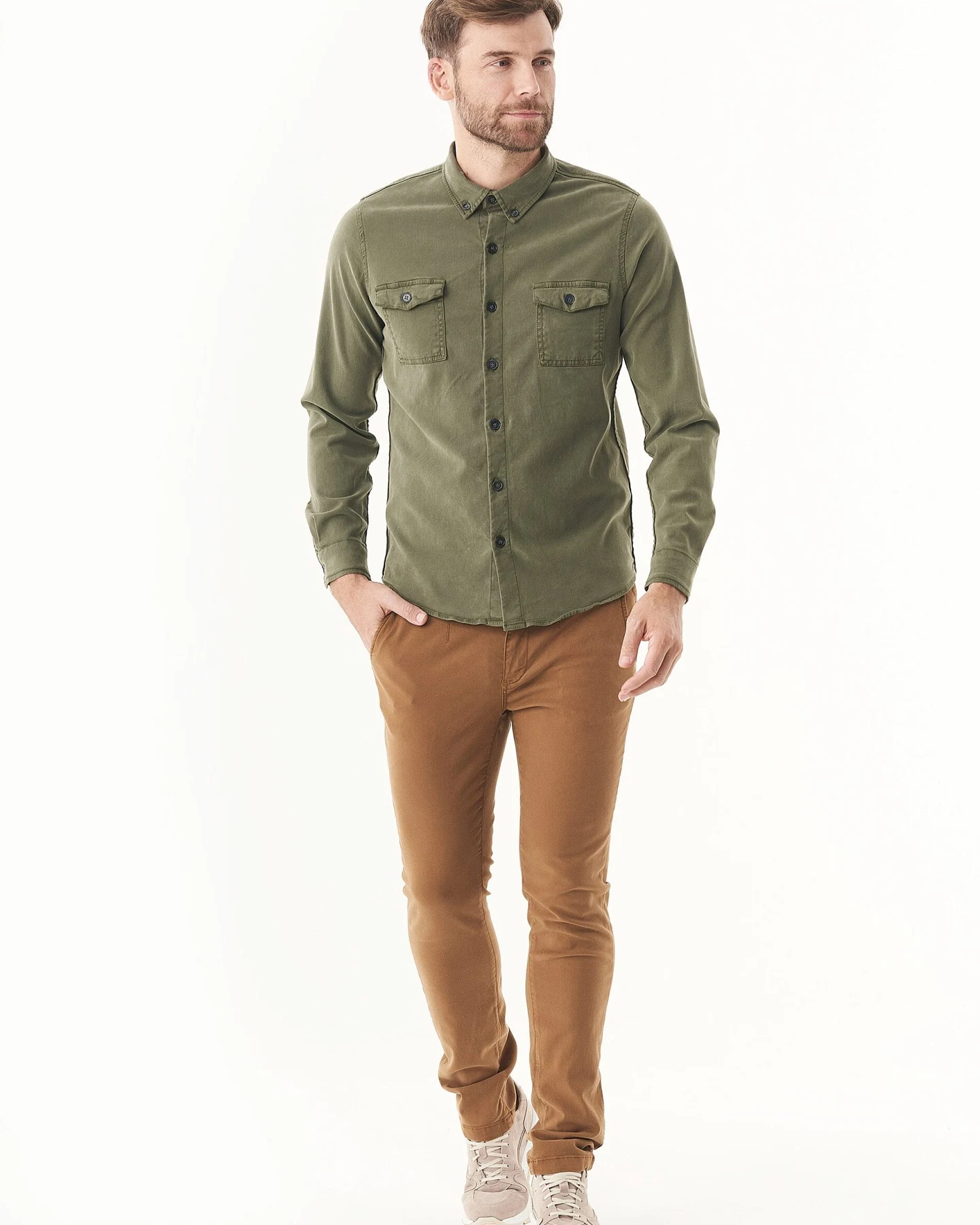 ORGANICATION Herren vegan Shirt Tencel Bio-Baumwolle Oliv – Ansicht 2
