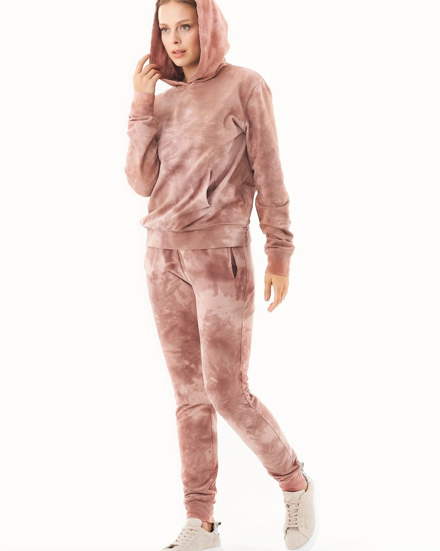 ORGANICATION Damen vegan Batik-Sweat-Hoodie Aus Bio-Baumwolle Misty Rose – Ansicht 2
