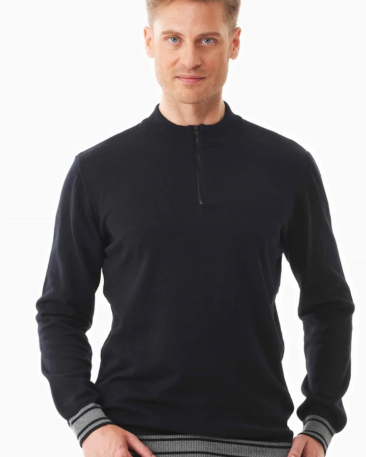 ORGANICATION Herren vegan Pullover Troyer Kragen Biologisch Baumwolle Schwarz