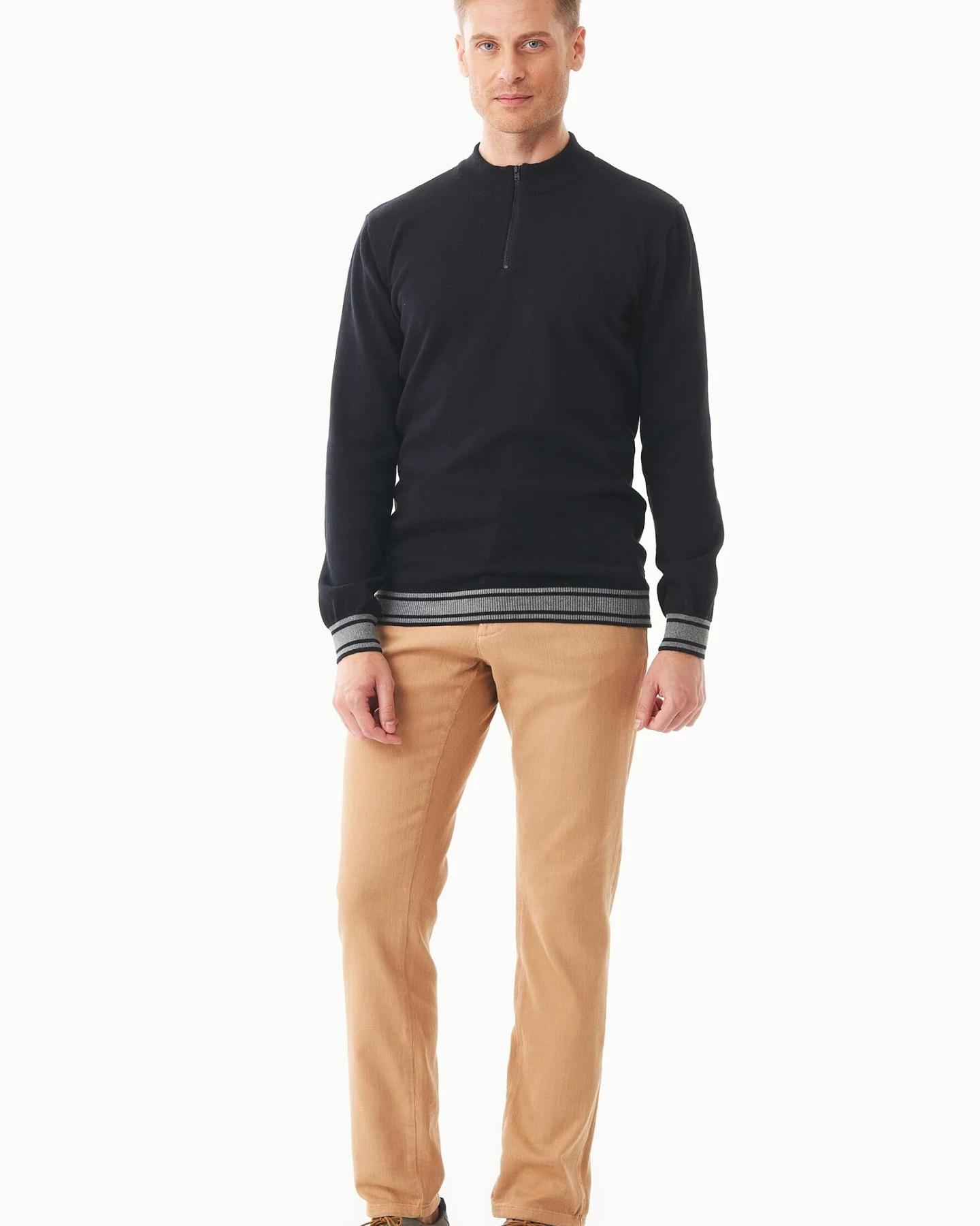 ORGANICATION Herren vegan Pullover Troyer Kragen Biologisch Baumwolle Schwarz – Ansicht 2