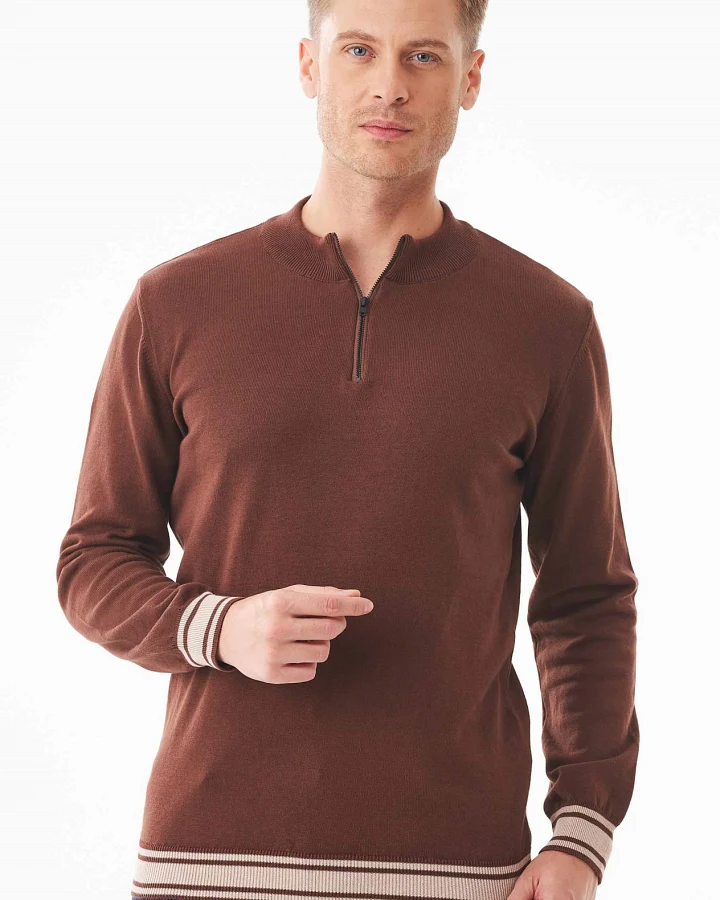 ORGANICATION Herren vegan Pullover Troyer Kragen Biologisch Baumwolle Braun
