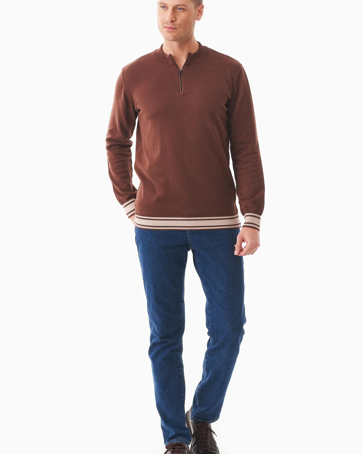 ORGANICATION Herren vegan Pullover Troyer Kragen Biologisch Baumwolle Braun – Ansicht 2