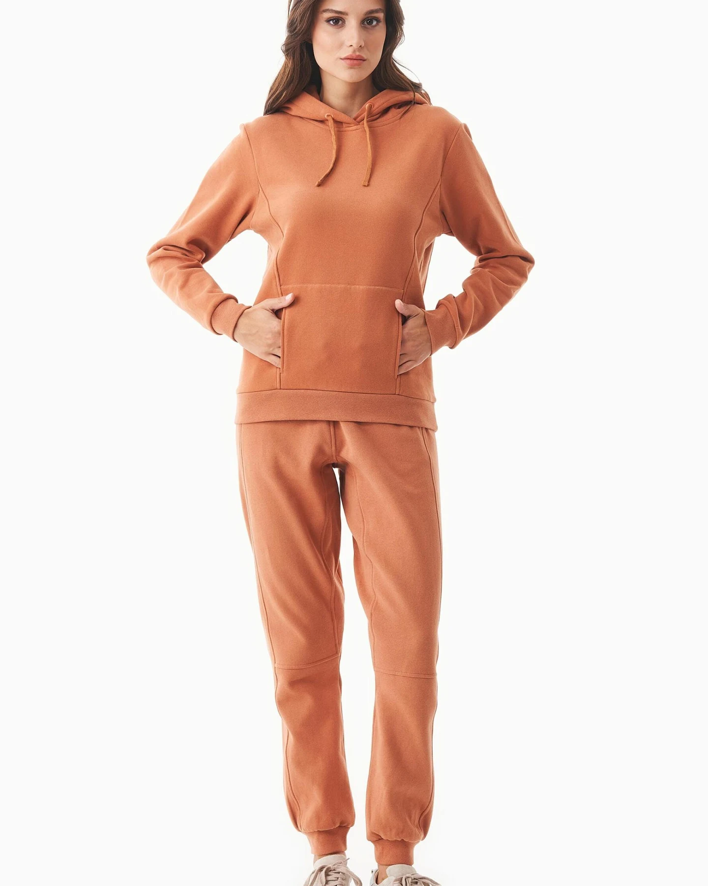 ORGANICATION Damen vegan Sweathoodie Soft Touch Biologisch Baumwolle Orange – Ansicht 2
