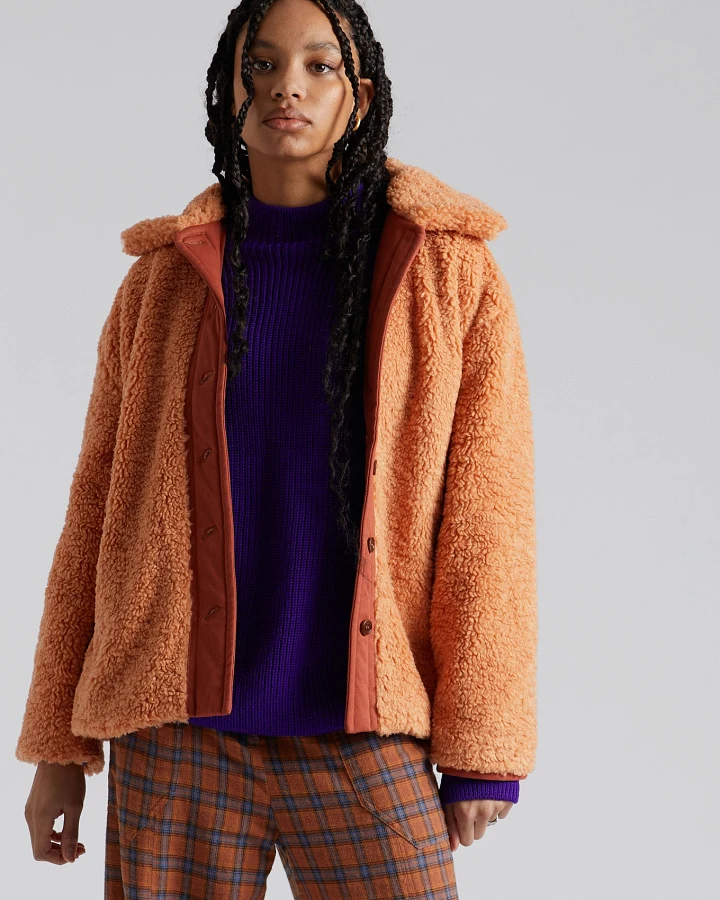 KOMODO Damen vegan Mantel Lexi Recycled Pet Fleece Soft Orange