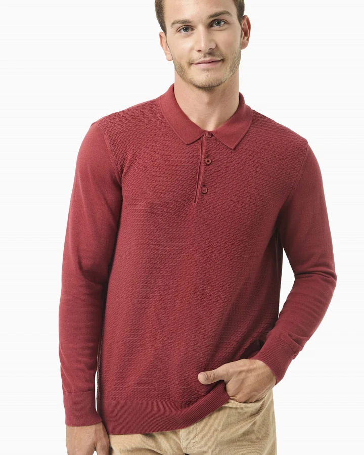 ORGANICATION Herren vegan Pullover Polo Kragen Dunkelrot