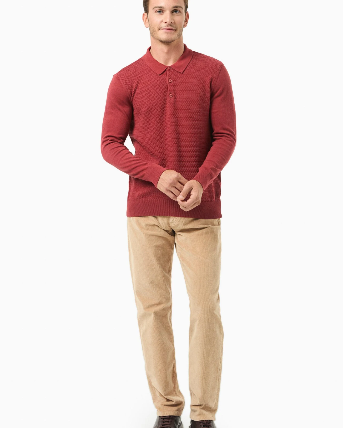 ORGANICATION Herren vegan Pullover Polo Kragen Dunkelrot – Ansicht 2
