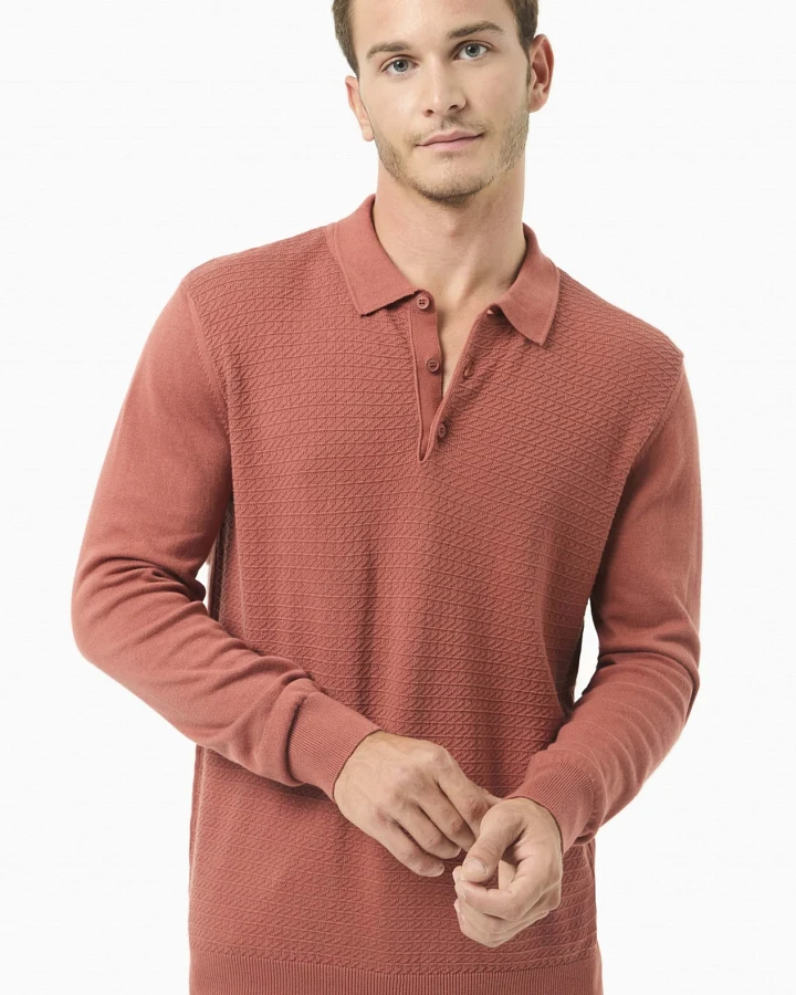 ORGANICATION Herren vegan Pullover Polo Kragen Zimt Hellbraun