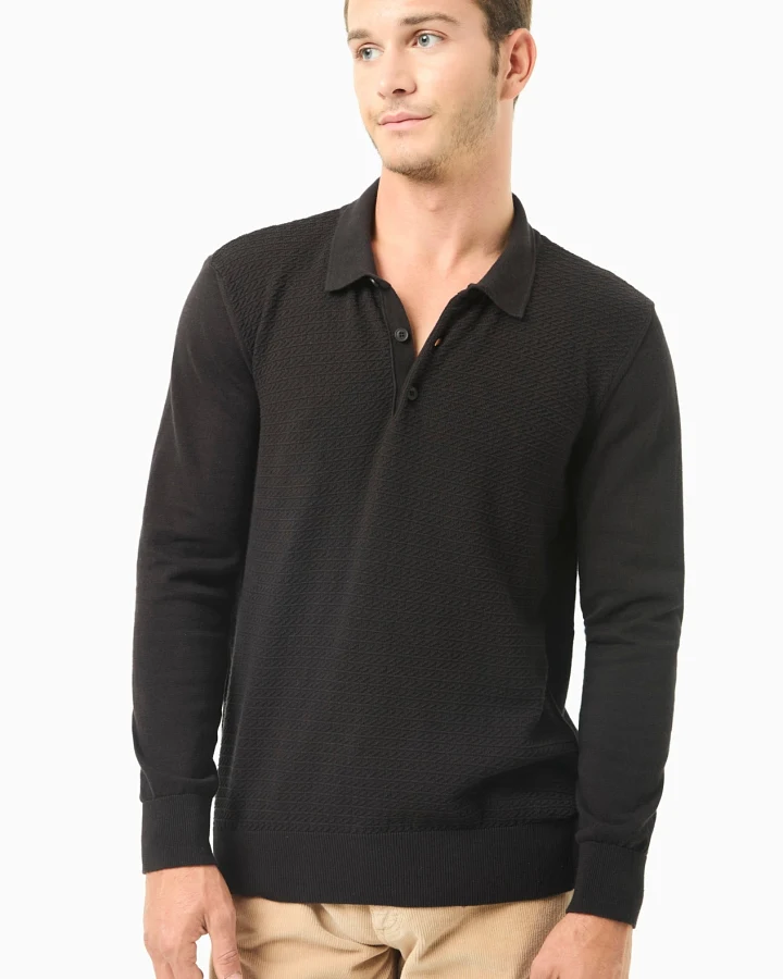 ORGANICATION Herren vegan Pullover Polo Kragen Schwarz