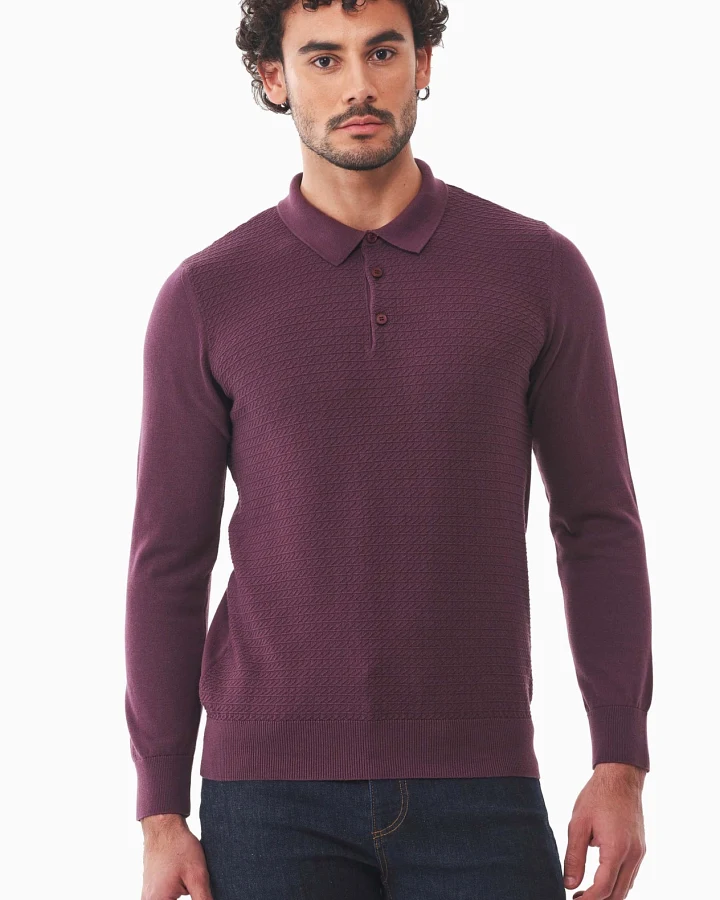 ORGANICATION Herren vegan Pullover Polokragen Dunkel Feige Lila