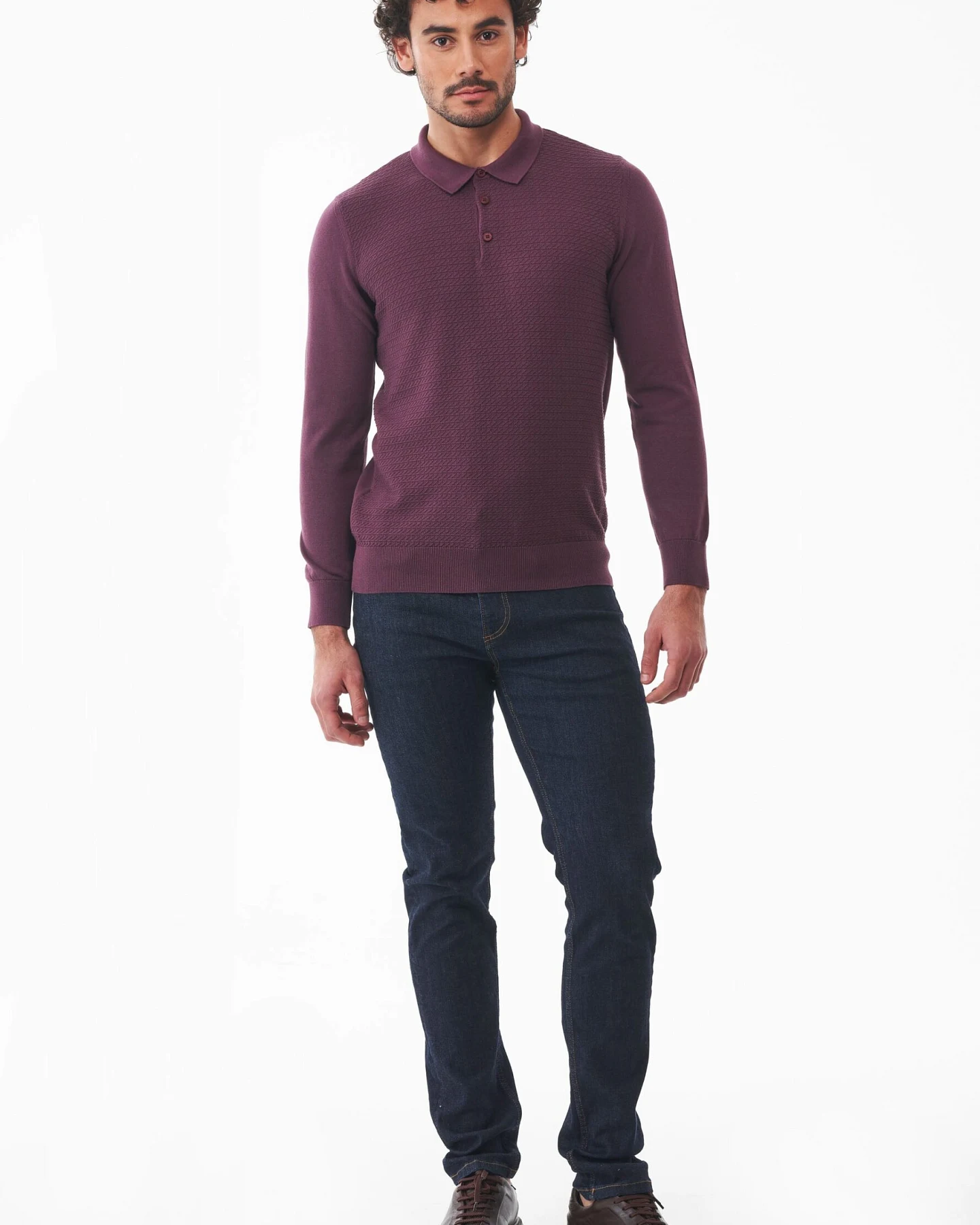 ORGANICATION Herren vegan Pullover Polokragen Dunkel Feige Lila – Ansicht 2