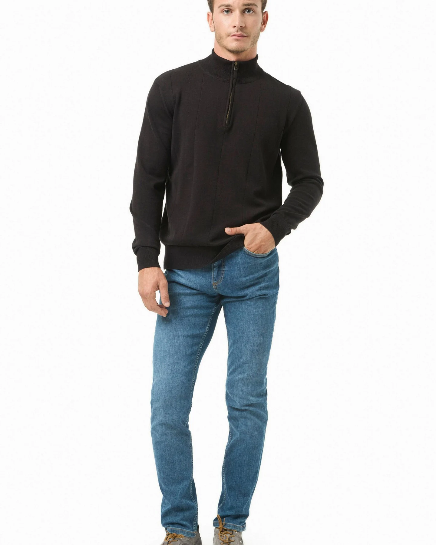 ORGANICATION Herren vegan Troyer Pullover Schwarz – Ansicht 2