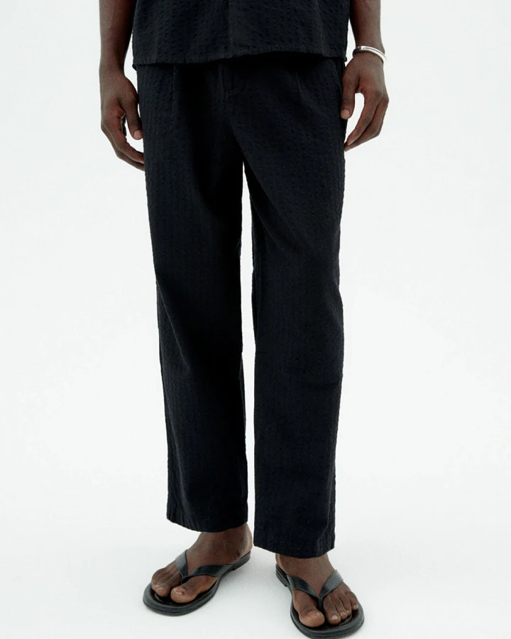 Thinking MU Herren vegan Hose Seersucker Luc Schwarz