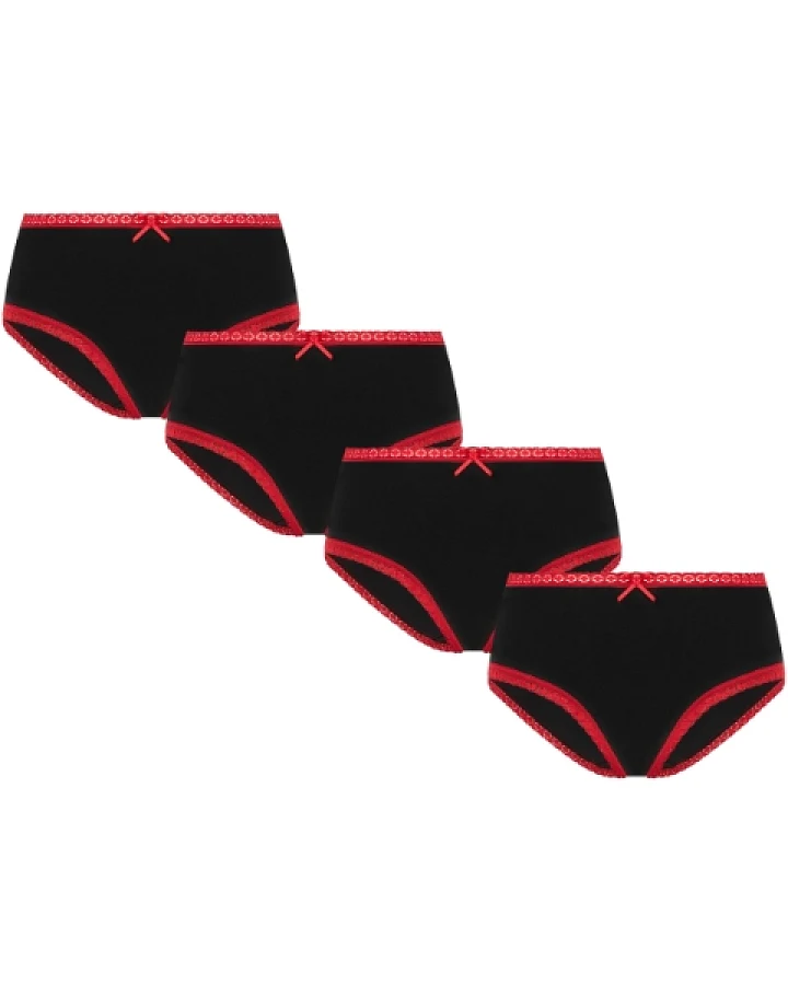 Albero Natur Damen vegan Multipack 4x Slips Hipster Mit Spitze Schwarz/Rot