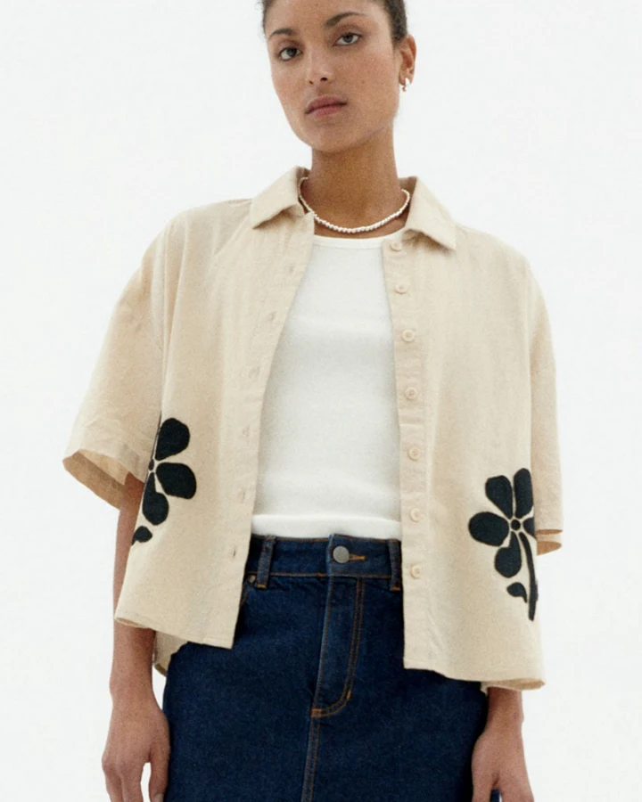 Thinking MU Damen vegan Hemd Patched Anna Ecru