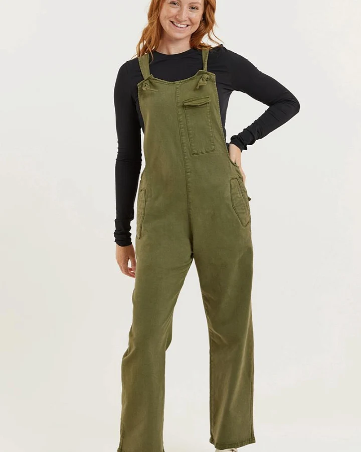 Flax and Loom Damen vegan Dungaree Tencel Mary Lou Olive