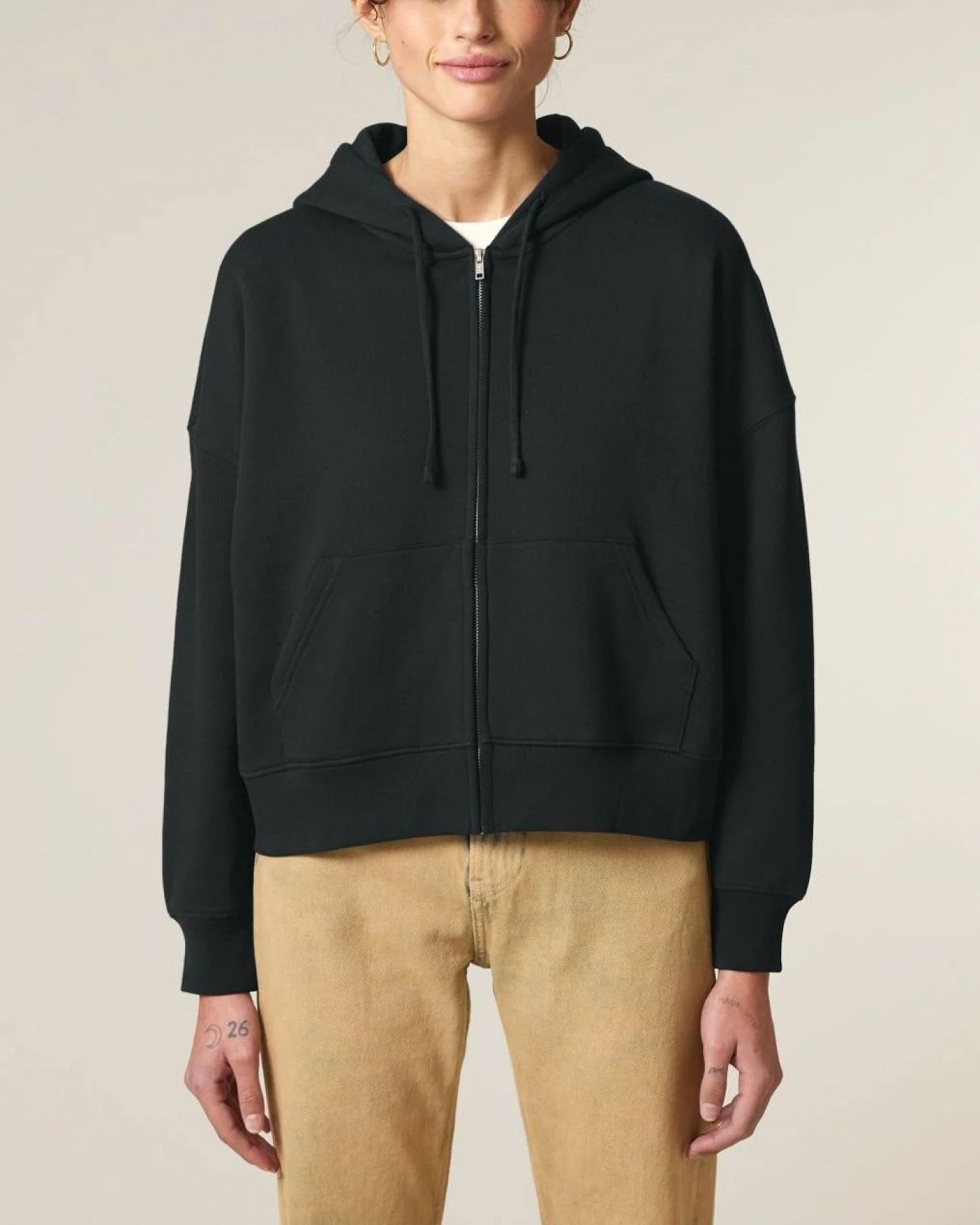 UNIPOLAR Damen vegan Reißverschluss Hoodie Idai Schwarz – Ansicht 2