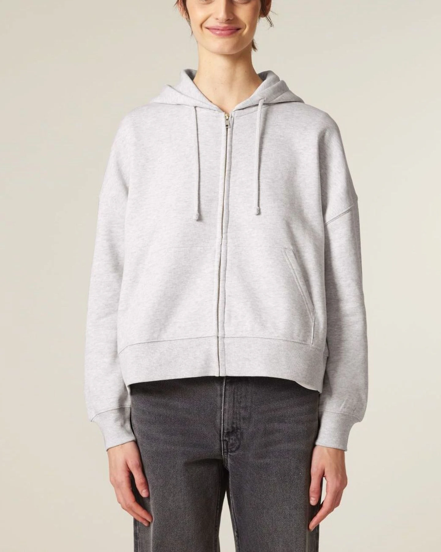 UNIPOLAR Damen vegan Zip Hoodie Idai Cool Heather Grey – Ansicht 2