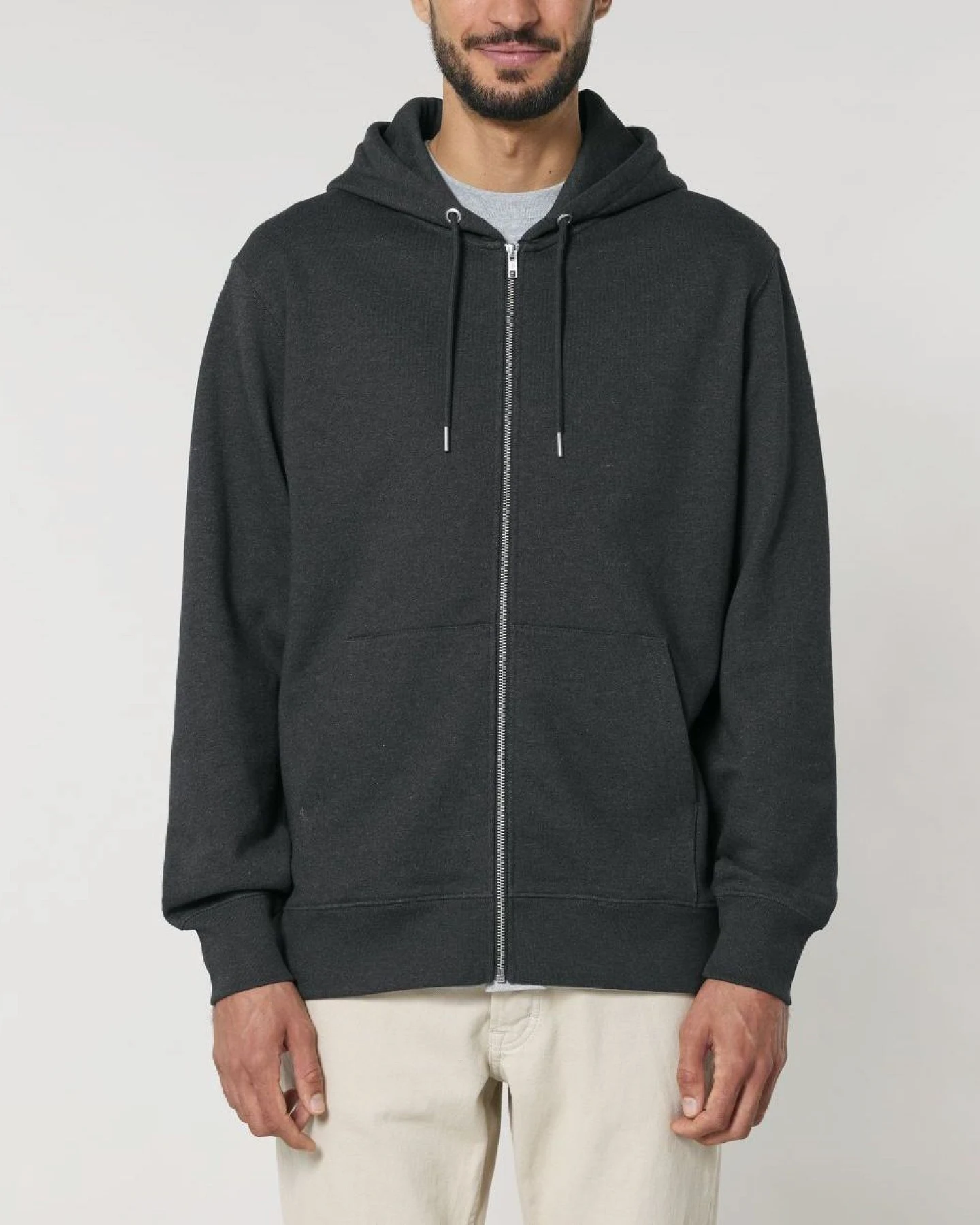 UNIPOLAR Herren vegan Zip Hoodie Basic Culving Dark Heather Grey – Ansicht 2