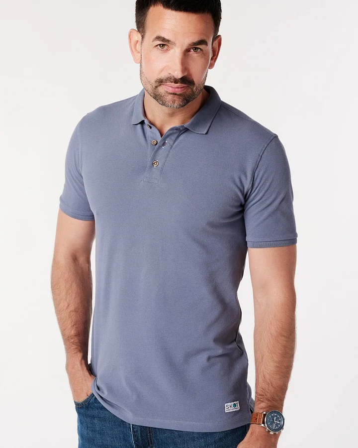 SKOT Herren vegan Polohemd Sturmblau/Grau
