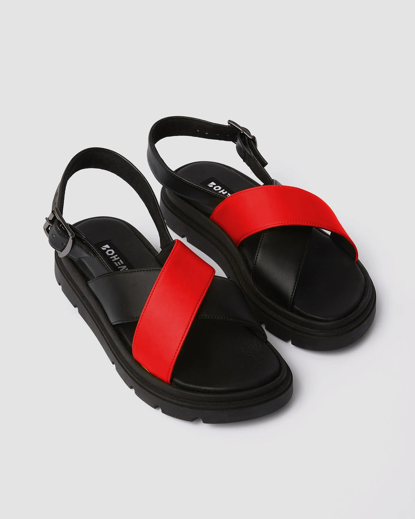 BOHEMA Damen vegan Sandalen Glare Rot/Schwarz – Ansicht 2