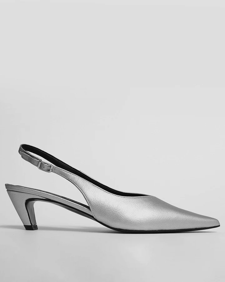 BOHEMA Damen vegan Pumps Kitten Heels Spitz Zulaufend Silber