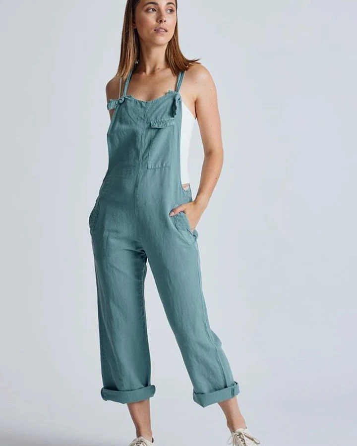 Flax and Loom Damen vegan Latzhose Leinen Mary Lou Retro Blau