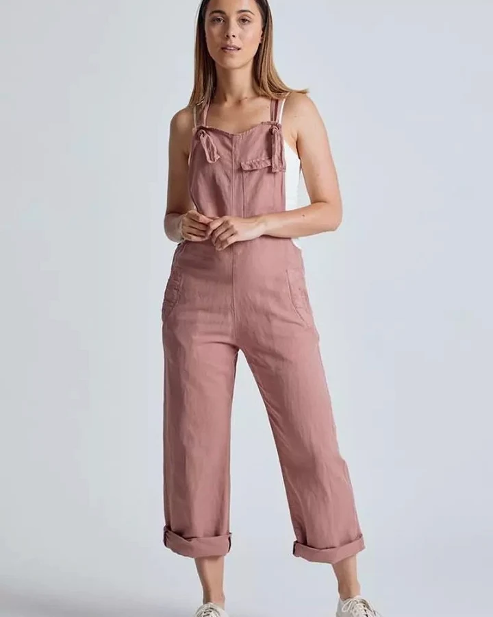 Flax and Loom Damen vegan Latzhose Leinen Mary Lou Retro Rosa