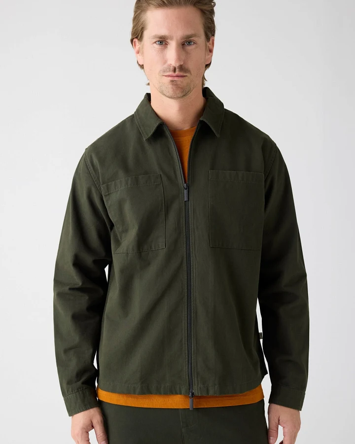 KnowledgeCotton Apparel Herren vegan Zip Overshirt Twill Forrest Nachtgrün