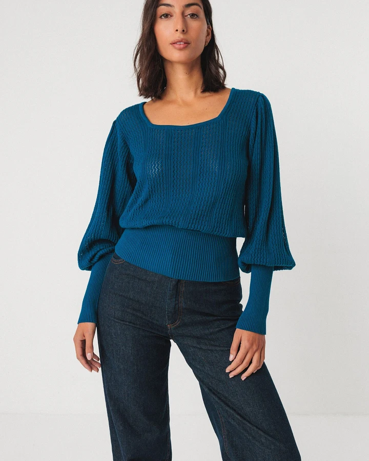 SKFK Damen vegan Strick-T-Shirt Dudea Blau