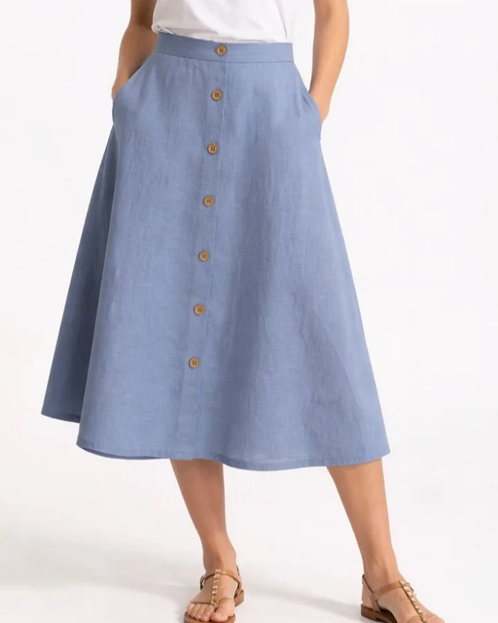 De IONESCU Damen vegan Midirock Leinen Staubig Blau