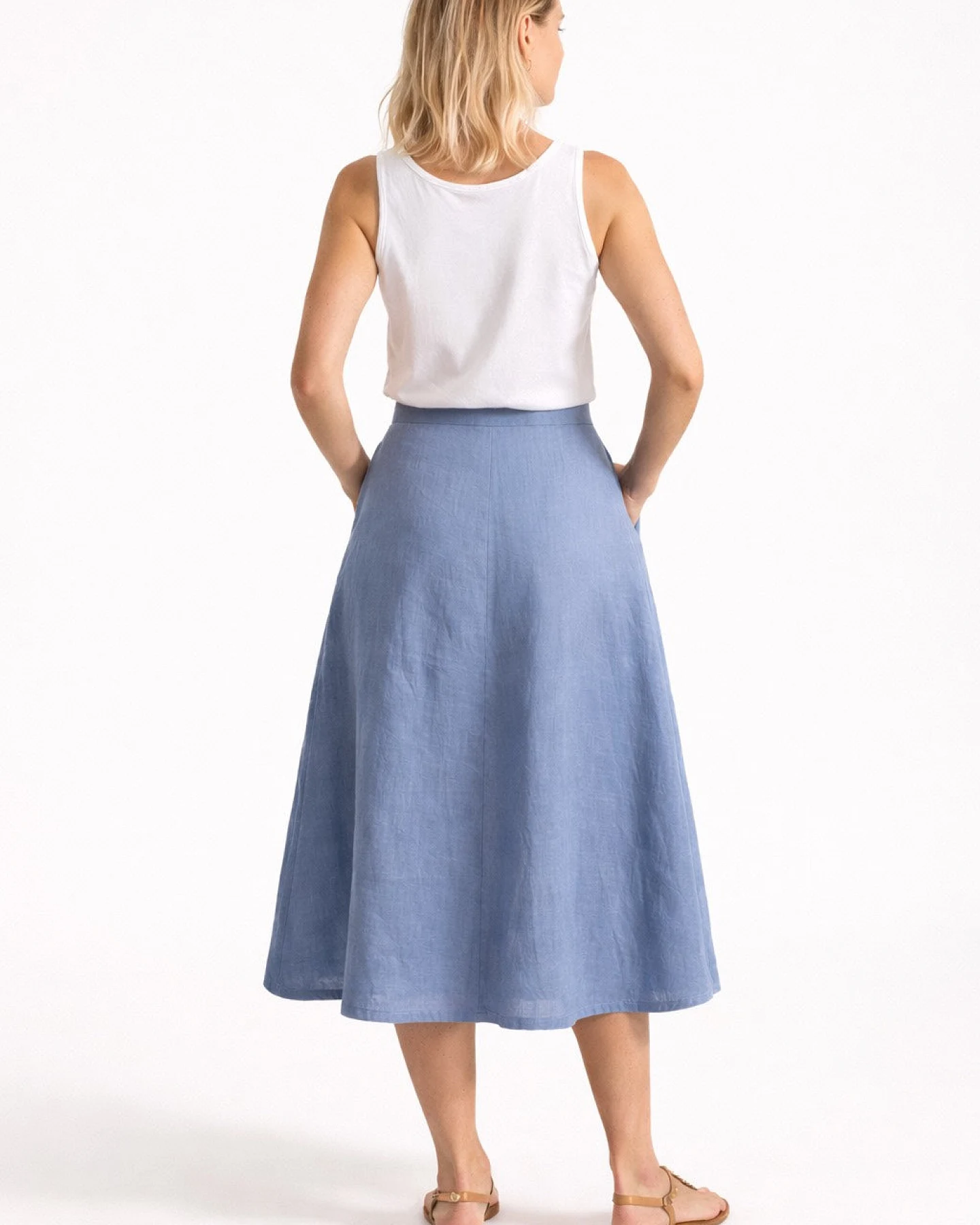 De IONESCU Damen vegan Midirock Leinen Staubig Blau – Ansicht 2